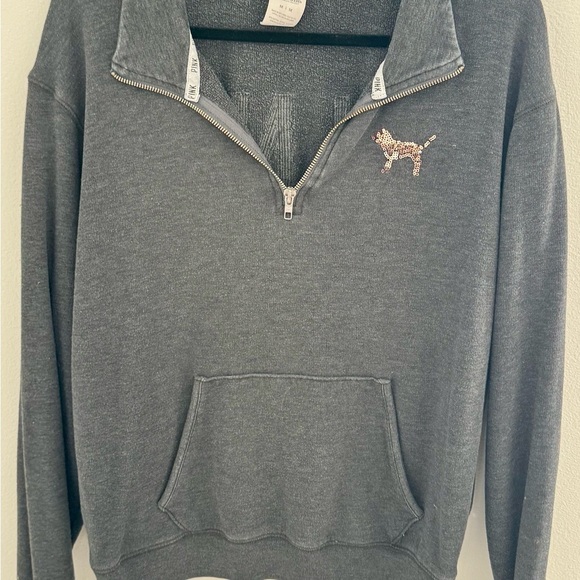 Victoria's Secret PINK Charcoal Sequence Quarter Zip - Picture 2 of 7